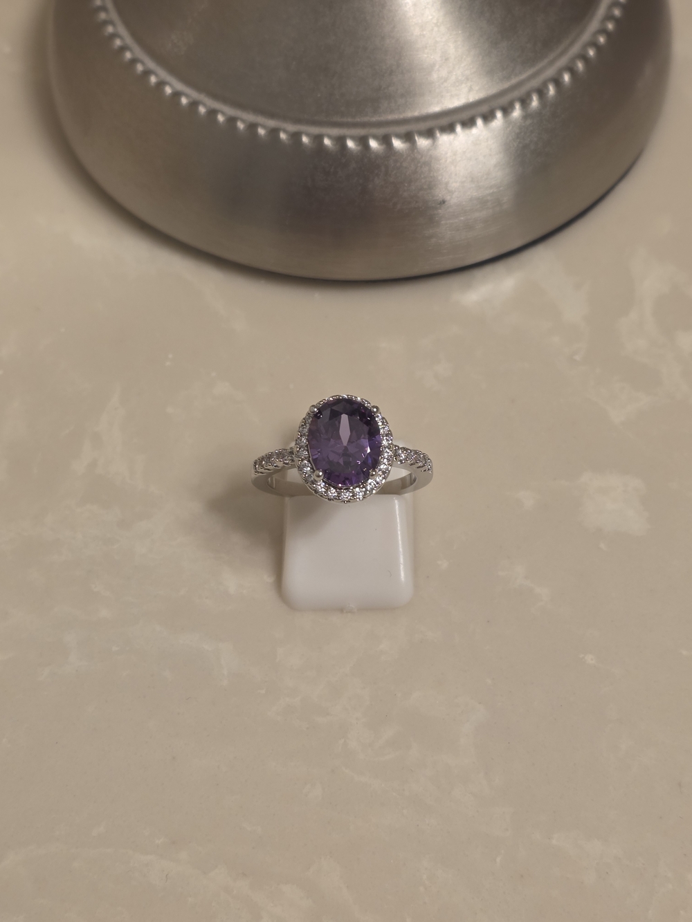 Silver CZ and Amethyst Ring Size 7